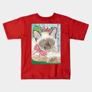 Siamese kitten cat holiday Christmas Kids T-Shirt